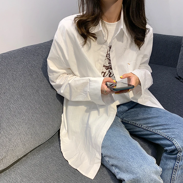 2 цвета весна 2020 корейские свободные хлопковые рубашки для женщин сплошной цвет