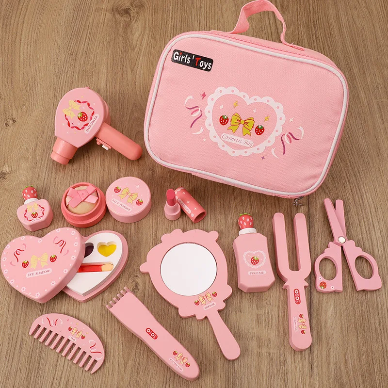 

New Style Imitation Cosmetics Wooden Girl's House Make-up Toy Make-up Bag Set