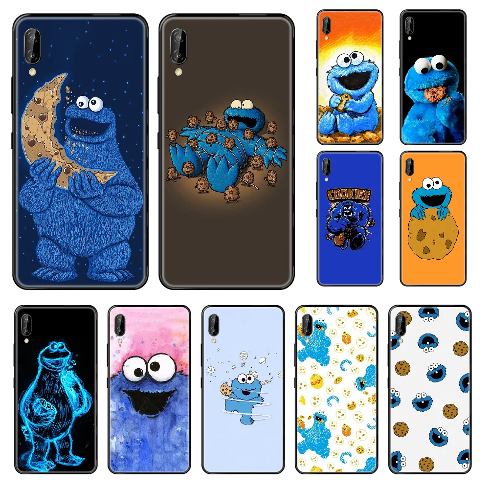 

lovely cute Cookie Monster Phone case For Huawei Honor Mate 5 6 7 8 9 10 20 A C X Lite black tpu bumper art prime trend