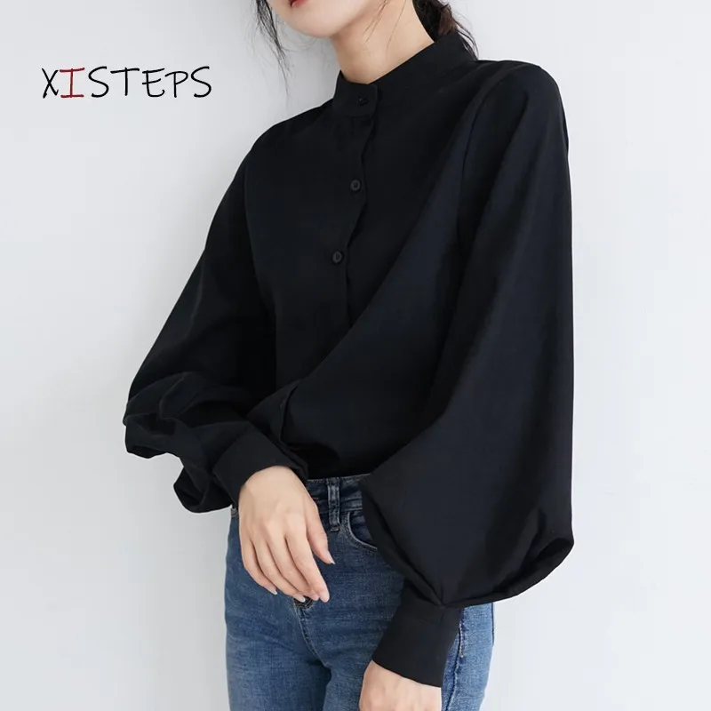 High Quality Women Blouses Shirts Personalized Big Lantern Sleeve Tops Chic Office Lady Blusas Feminina 2021 Black White Clothes