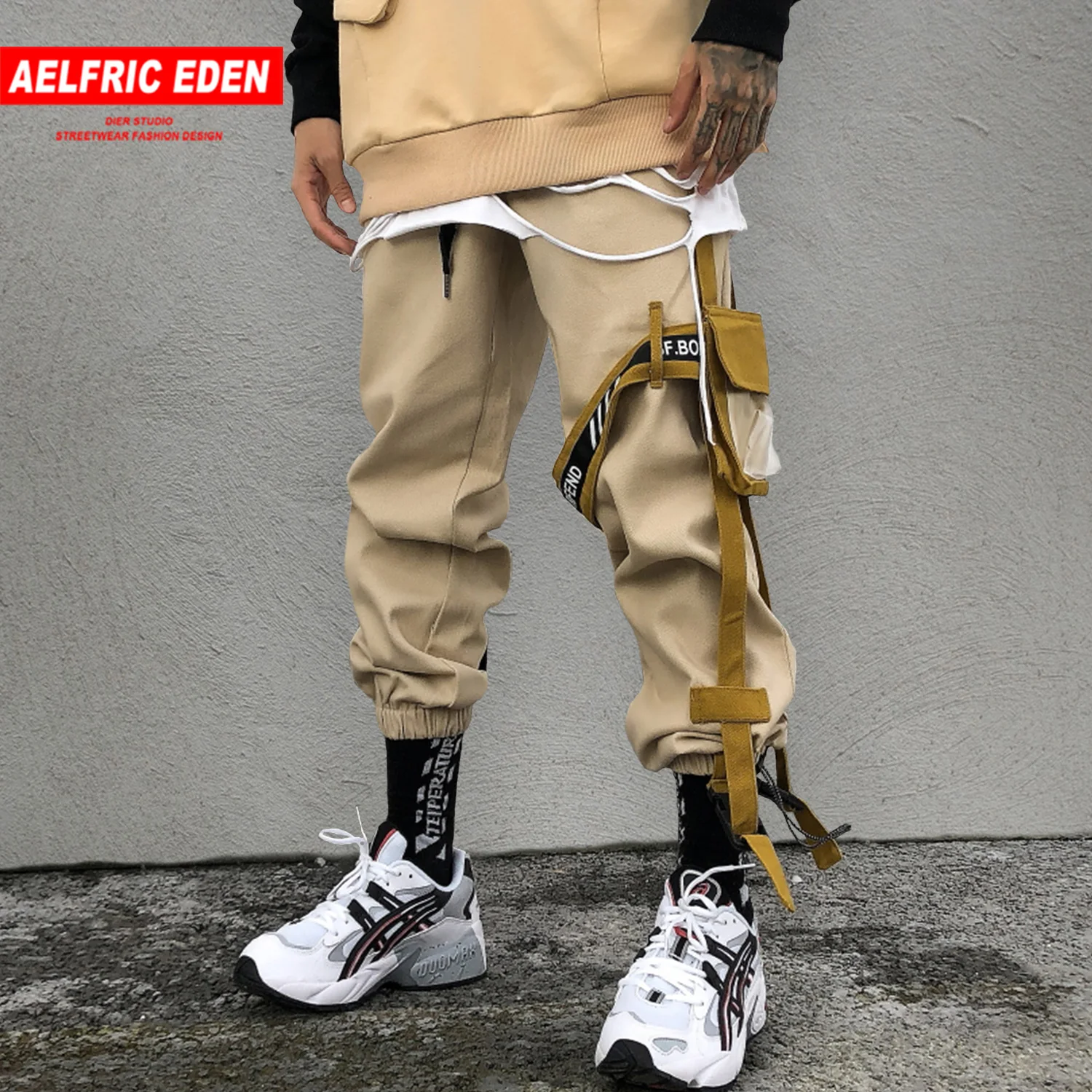 Aelfric Eden модные Лоскутные ленты карман брюки карго для мужчин Harajuku Хип Хоп