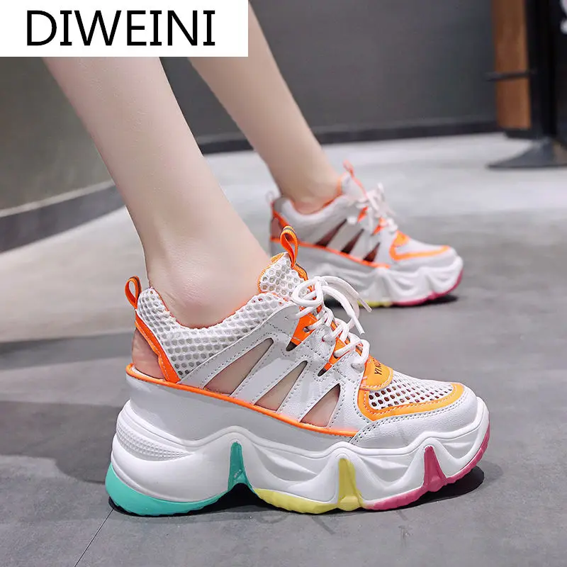 

2021 Women's Shoes Sandals Lace-up Comfortable Casual Shoes Platform Walking Platform Shoes Summer Woman Mesh Breathable Sandals