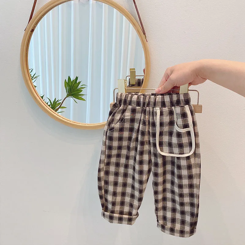 

Fashion Clothing for girls all-match casual spring and autumn pants new children's plaid pants Western style loose harem pants
