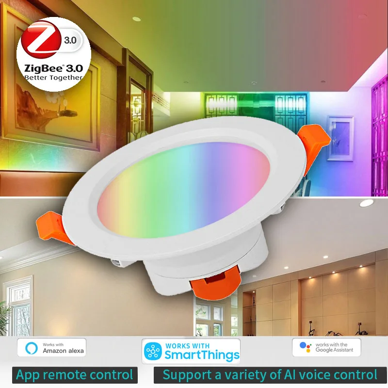 

Tuya Zigbee 3.0 Dimming Round Spot Light 10W LED Downlight WiFi RGB Color Changing Warm Cool Light Work With Alexa Google Home