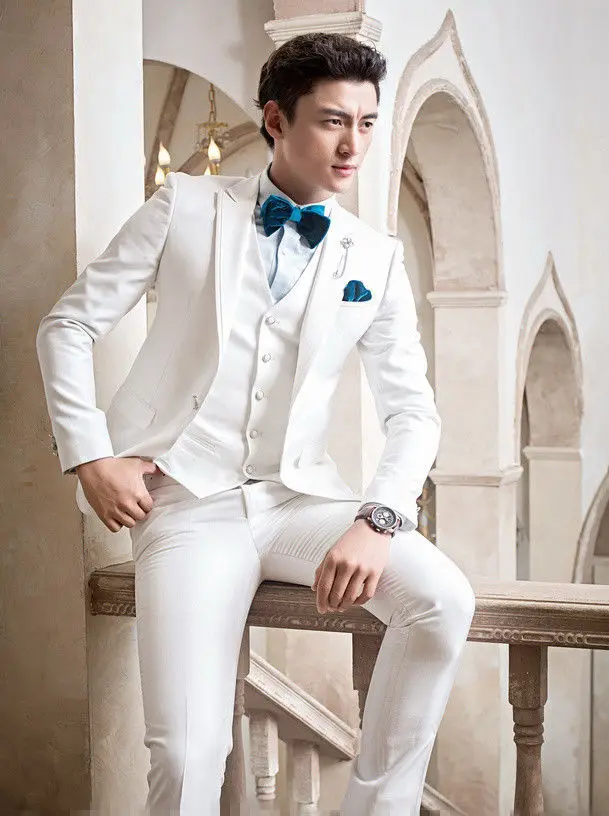 Элегантные белые свадебные костюмы для мужчин Смокинги на заказ приталенный