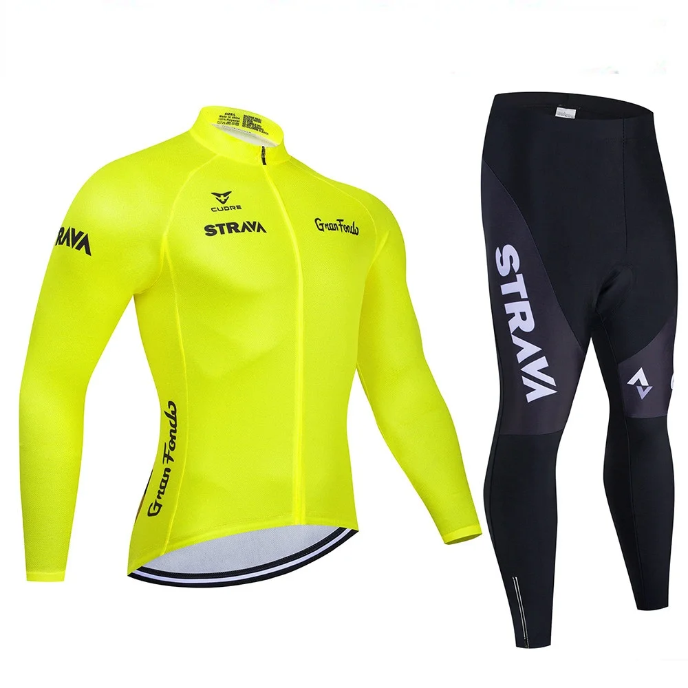 

2020 Strava Men's Cycling Jersey Long sleeve set MTB Bike Clothing Maillot Ropa Ciclismo Hombre Bicycle Wear 20D GEL bib pants