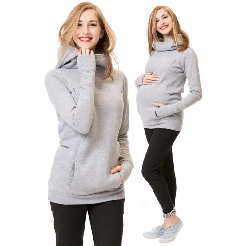 light gray Зимняя теплая Женская одежда для кормления грудью, осенняя одежда для беременных, топы, худи для кормящих мам, одежда для кормящих мам - Цвет: light gray