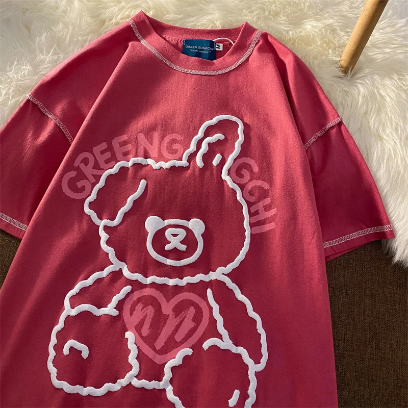 Футболка женская оверсайз с коротким рукавом и принтом медведя | Женская одежда