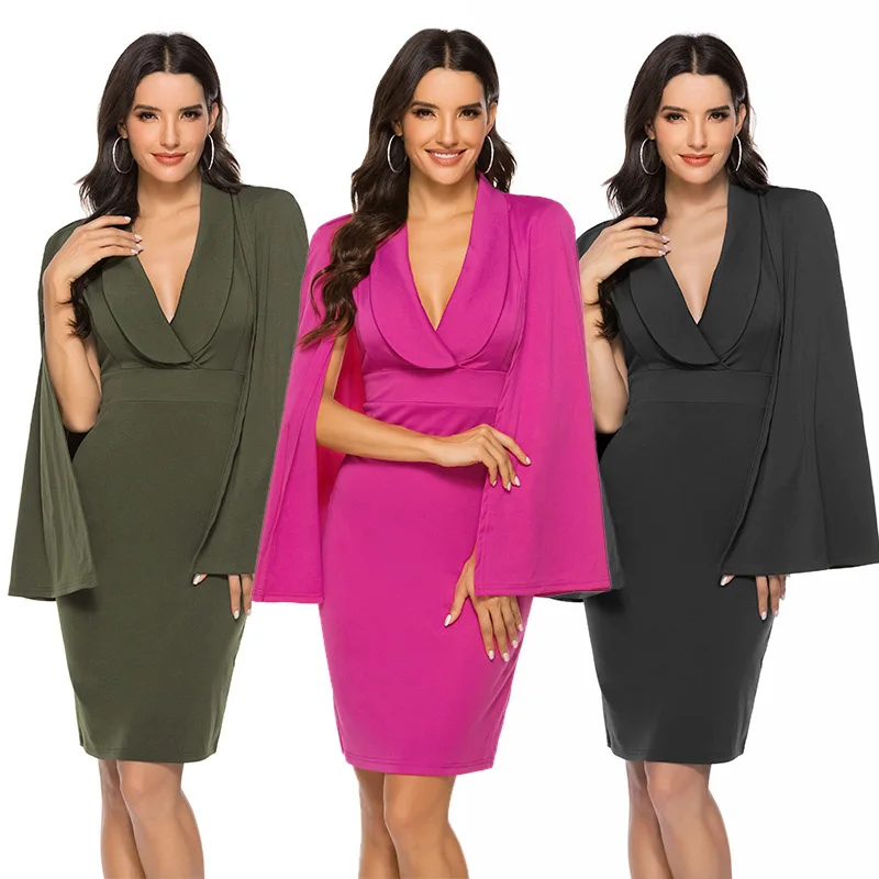2021 Evening Party Dress Cape Vestido de Fiesta Batwing Sleeve Elegant Formal Bodycon Bandage Office LMT-5235 | Женская одежда