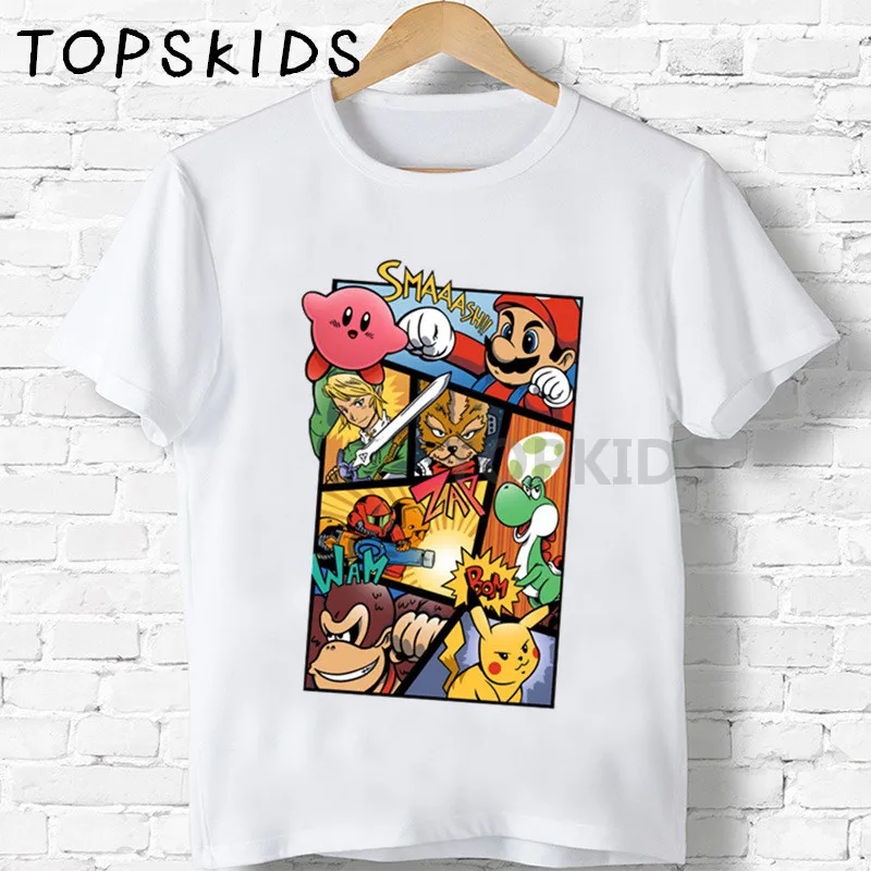 

2019 Children Super Smashed Bros Cartoon Print T-shirts Boys&Girls Funny Tops Kids Summer Short Sleeve T shirt