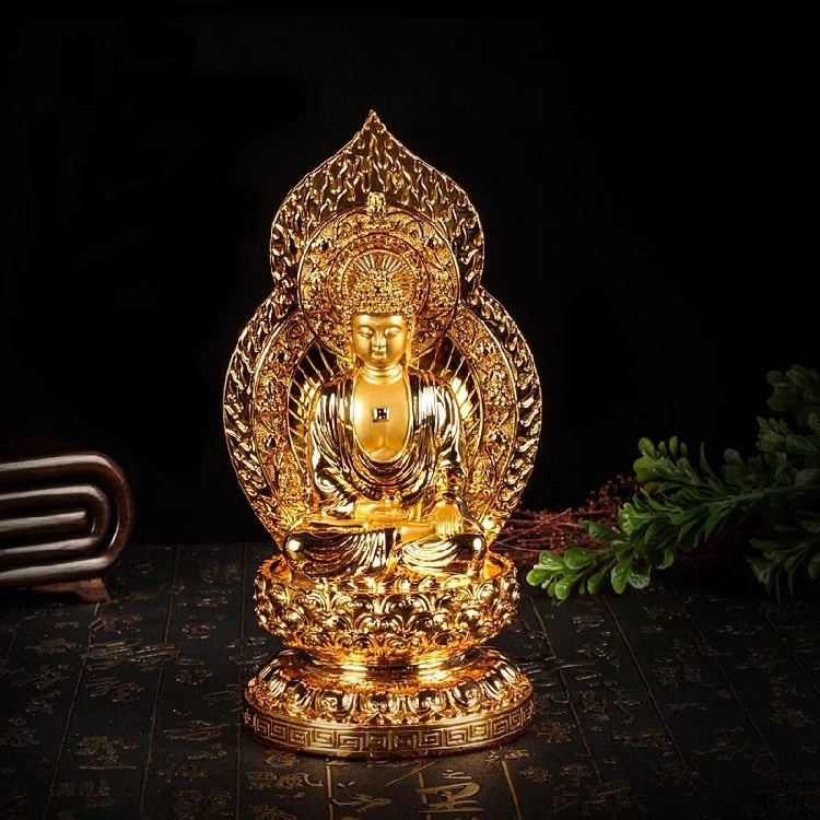 

Plated Gold Sakyamuni Figure Buddha Ornament Buddhist Temple Guanyin Ksitigarbha Maitreya Statue tathagata Amitabha figurine