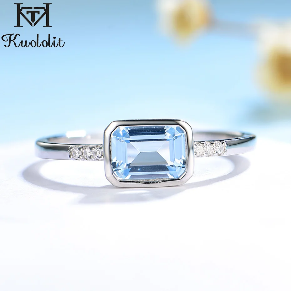 Женские кольца с голубым топазом kuolit обручальные из стерлингового серебра 925