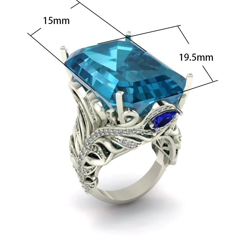 

Fashion Jewelry Women Men Ring Big Square Light Blue Stone Rings Silver Color Shine CZ Noble Finger Ring Anniversary Gift