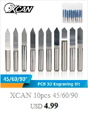 XCAN 10 шт. 45/60/90 градусов PCB V Форма гравировочные биты 3D фрезерный станок с ЧПУ Бит 3,175 мм хвостовик резьба PCB Фрезерный инструмент