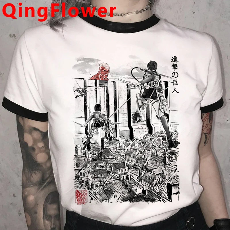 Attack on Titan Harajuku Ullzang футболка женская мода аниме графическая 90s забавная мультяшная