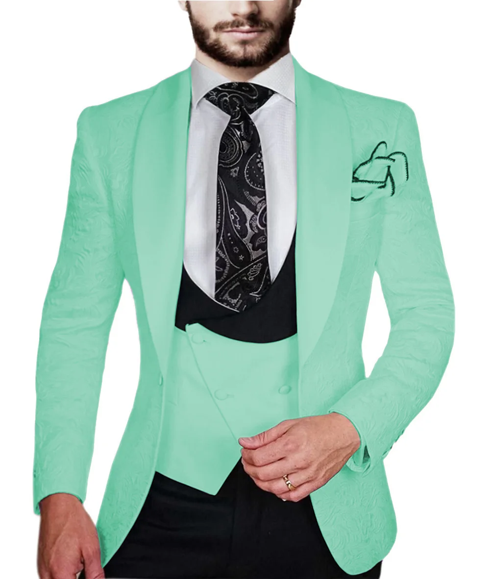 Turquoise Новинка, мужские костюмы, 3 предмета, v-образный вырез, шаль, отвороты, смокинги, повседневные, для свадебных женихов, мужской современный костюм для мужчин(Блейзер+ жилет+ брюки - Цвет: Turquoise