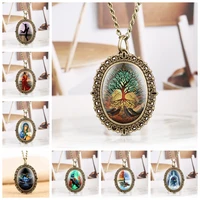 little oval life tree statue of liberty beauty diamond pattern abstract tree rose in a glass quartz pocket watch chain necklace