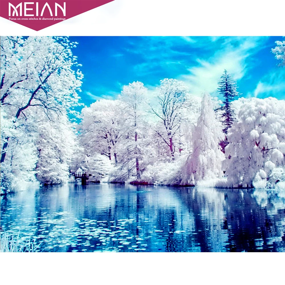 Зима 2020 MEIAN DIY алмазная живопись вышивка пейзаж крестом стразы Полный Круглый