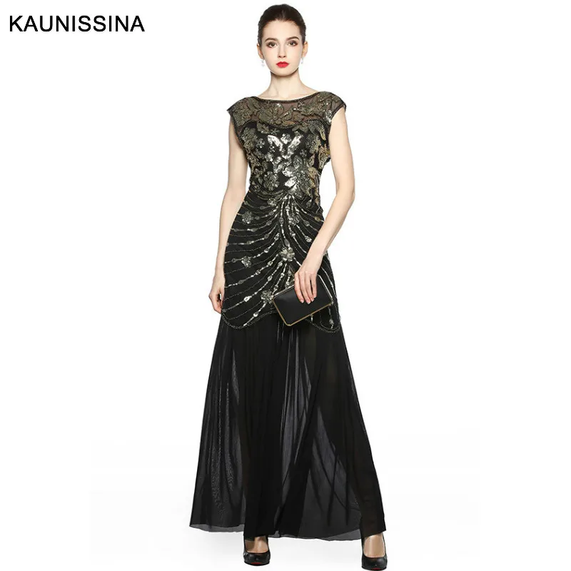 Элегантное Длинное Вечернее Платье С Блестками Vestido халат бисер ручной работы
