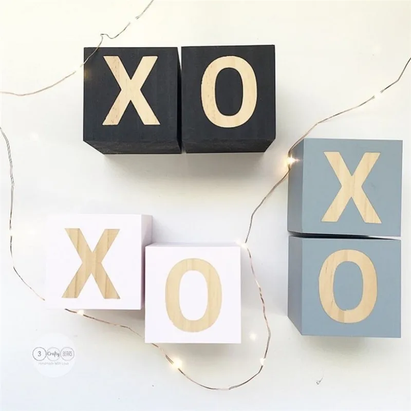 

2pcs/set XO Letter Wooden Building Blocks Ornaments INS Nordic Baby Room Decoration Wood Cube Kids Toy Nursery Photography Props