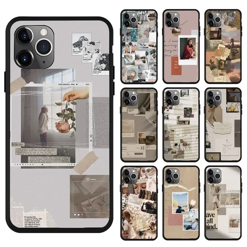 

Aesthetic Collage Phone Case For iphone 13 11 12 Pro Max 8 7 6 5 s XR PLUS X XS Mini Black Shell Cover Fundas