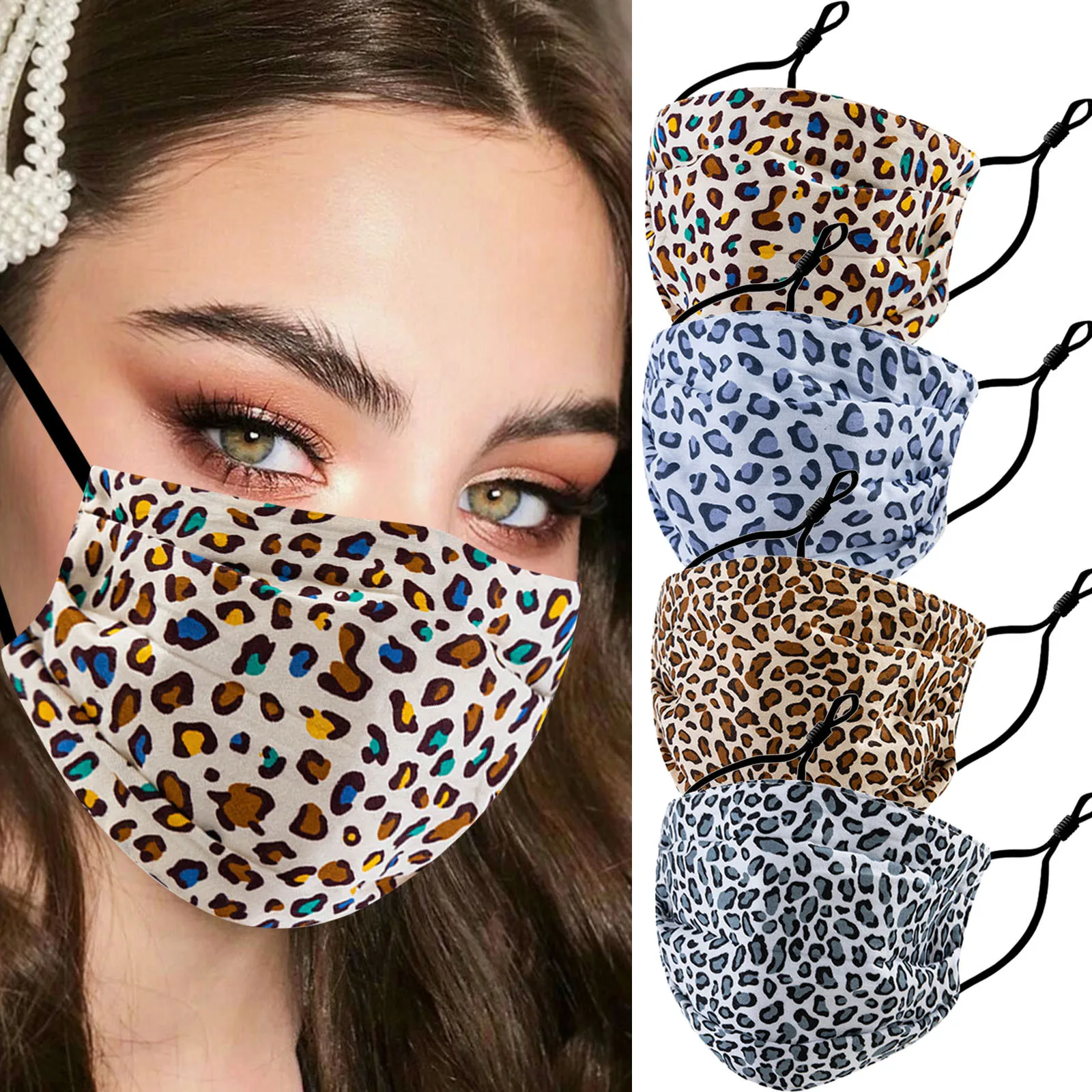 

AdultWomen Leopard Print Adjustable Washable Safet Protect Haze Face Mask And Dustproof Windproof Breathable face shield fashion