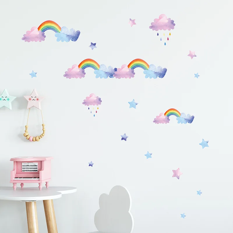 

Cartoon Cloud Rainbow Wall Stickers for Baby Kids Rooms Bedroom Wardrobe Home Decoration Mural Nursery Layout Stickers Wallpaper