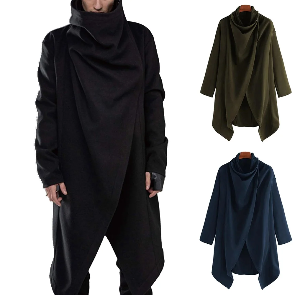 

Mens Winter Warmer Coat Solid Loose Jacket Stylish Long Sleeve 2021 Streetwear Long Cape Poncho Warm Comfy