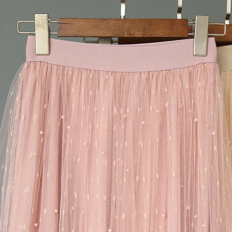 2020 новая весенне летняя одежда для женщин газовая юбка с двойными бусинами милая