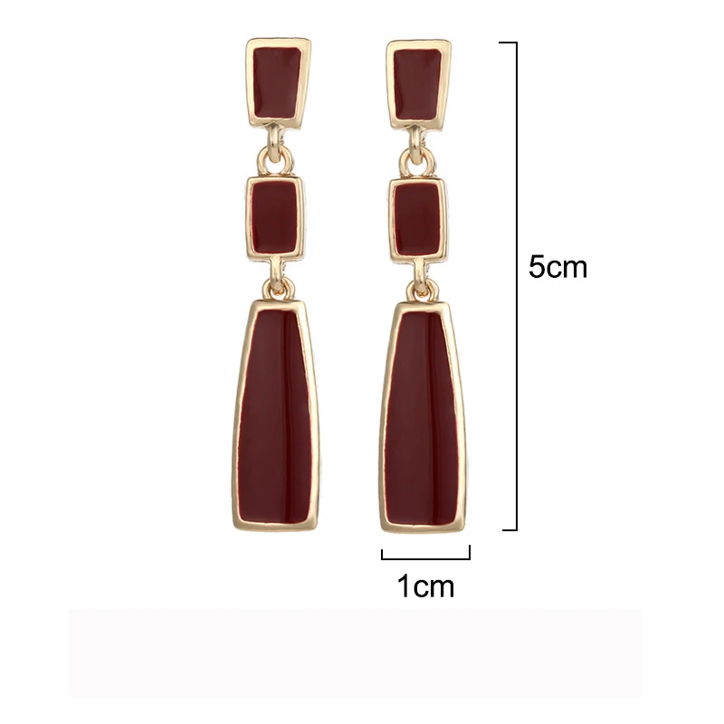 Длинные серьги в стиле ретро бордовые с геометрическим узором вечерние |