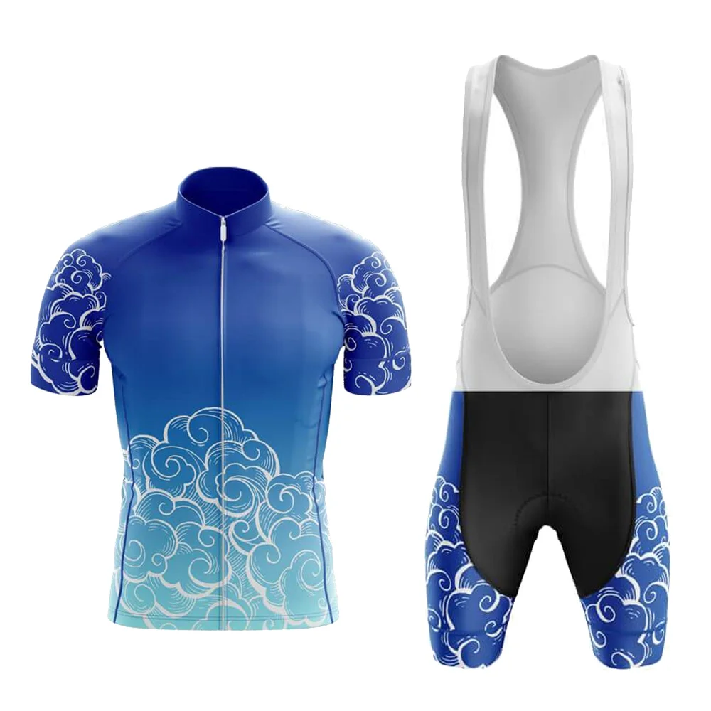 

Wind Series Men Cycling Jersey Set Black/Blue Two Colors Short Sleeve and Bib Shorts Gel Breathable Pad Maillot Ciclismo Hombre