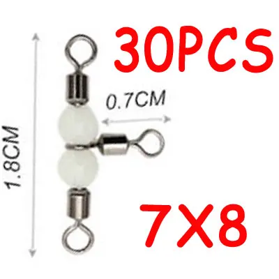 30PCS 7X8 30 шт. рыболовные снасти из нержавеющей стали разъем t-образный тройной прокатки Вертлюги с светящийся соединитель для бисера рыболовные снасти аксессуар - Цвет: 30PCS 7X8