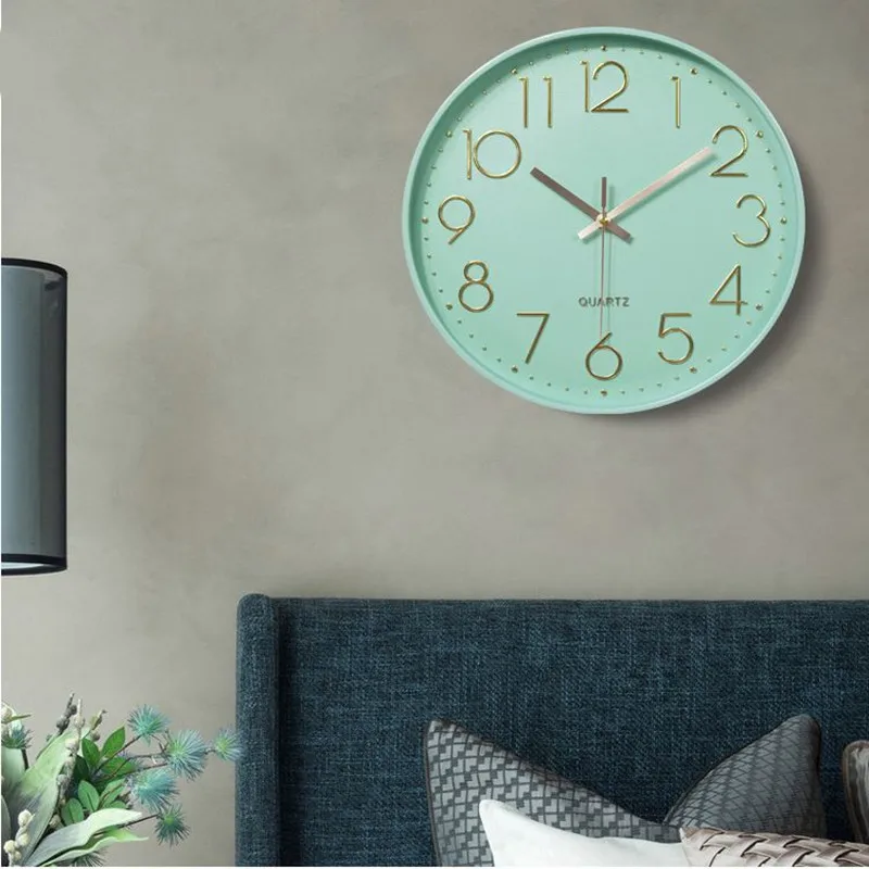 

Silent Wall Clock Mute 12 Inch 30CM Plastic Creative Fashion Living Room Scale Clocks Wall Home Decor Pink Green