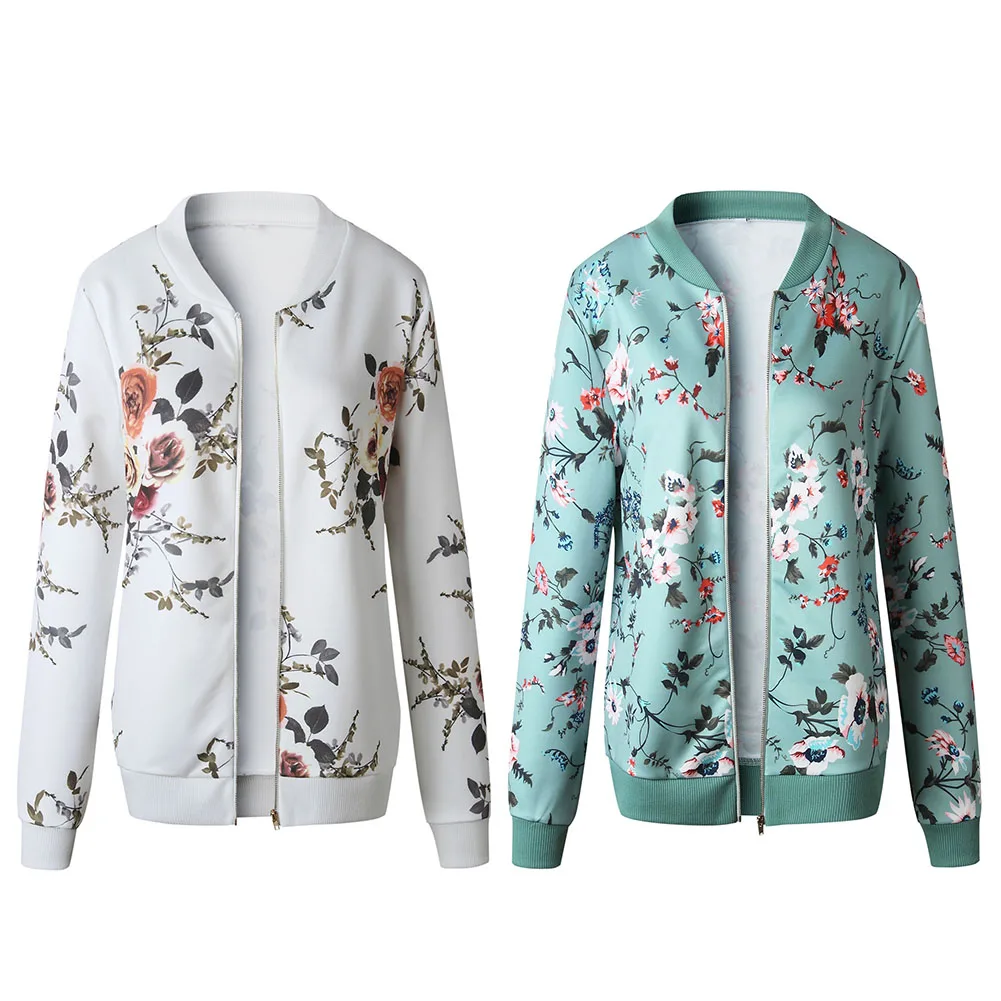 

Flight Army Zipper Bomber Floral Coat Biker Retro Women Jacket