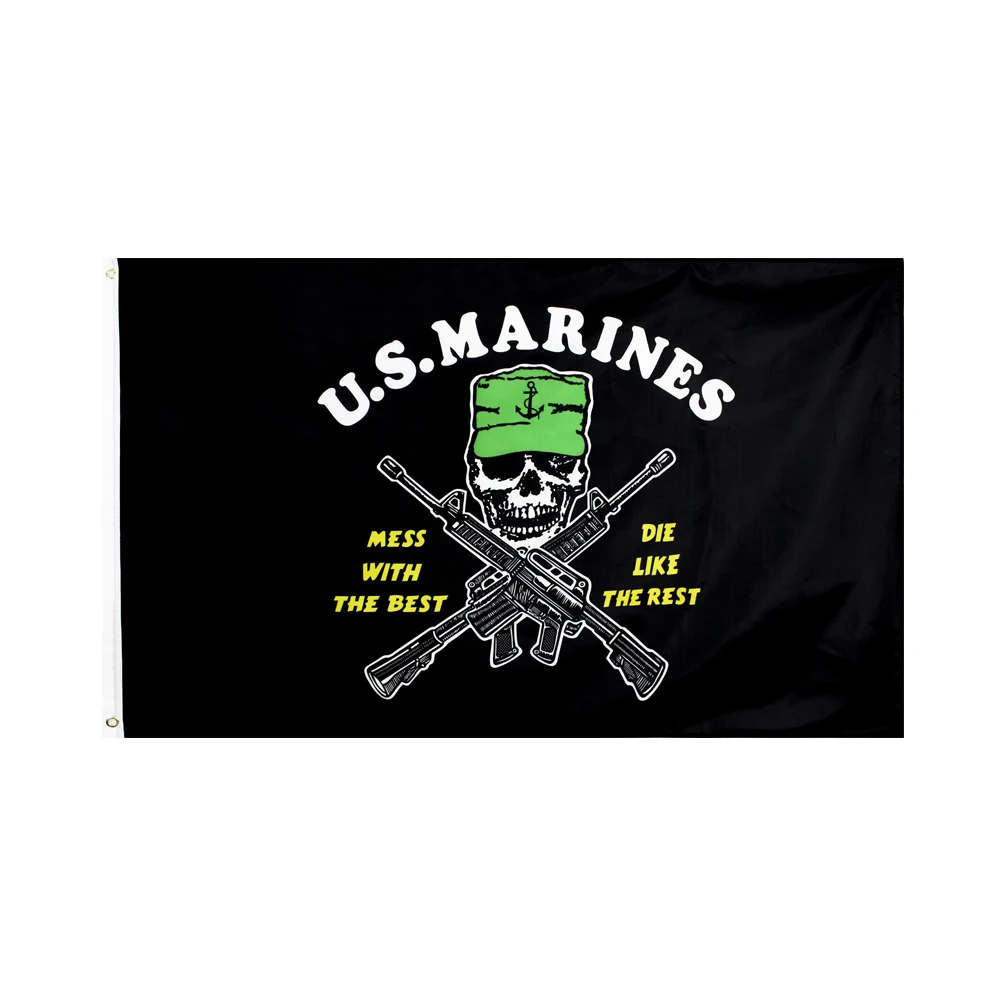 

90x150cm Black American U.S. Marines Corp USMC skull Flag