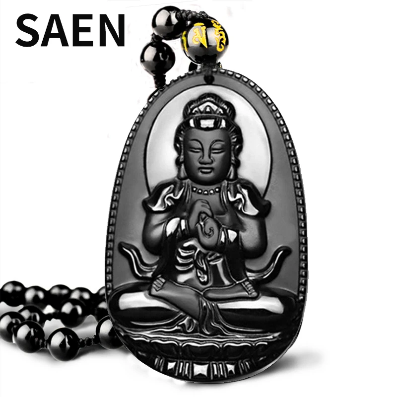 

SAEN High Quality Black Obsidian Carved Buddha Lucky Amulet Pendant Amitabha Necklace For Women Men pendants Tathagata Jewelry