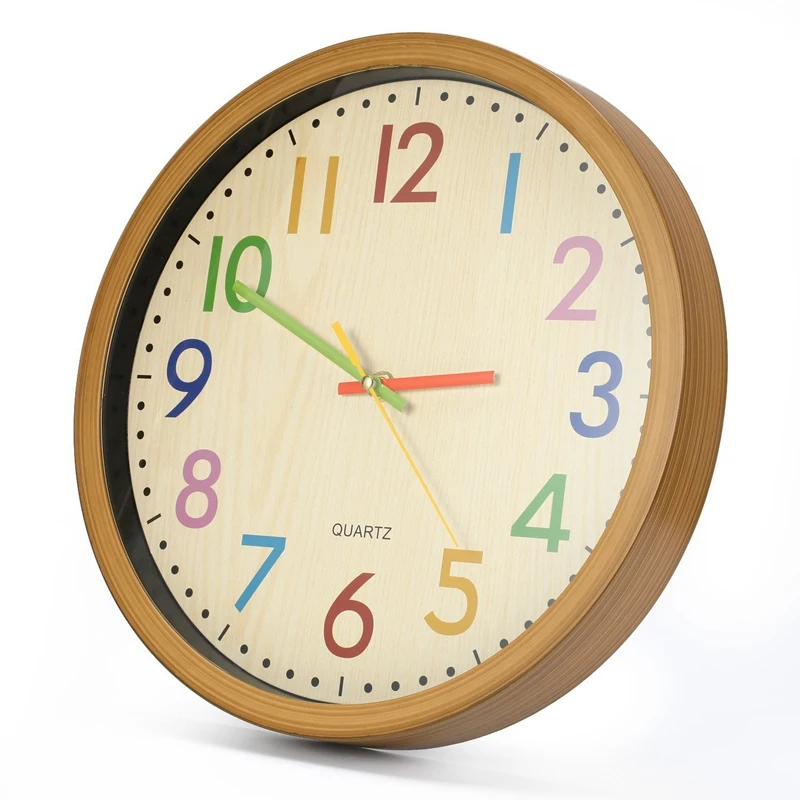 12 inch Easy Read Silent Wall Clock Colorful Arabic Numerals Round for Living Room Battery Not Included | Дом и сад