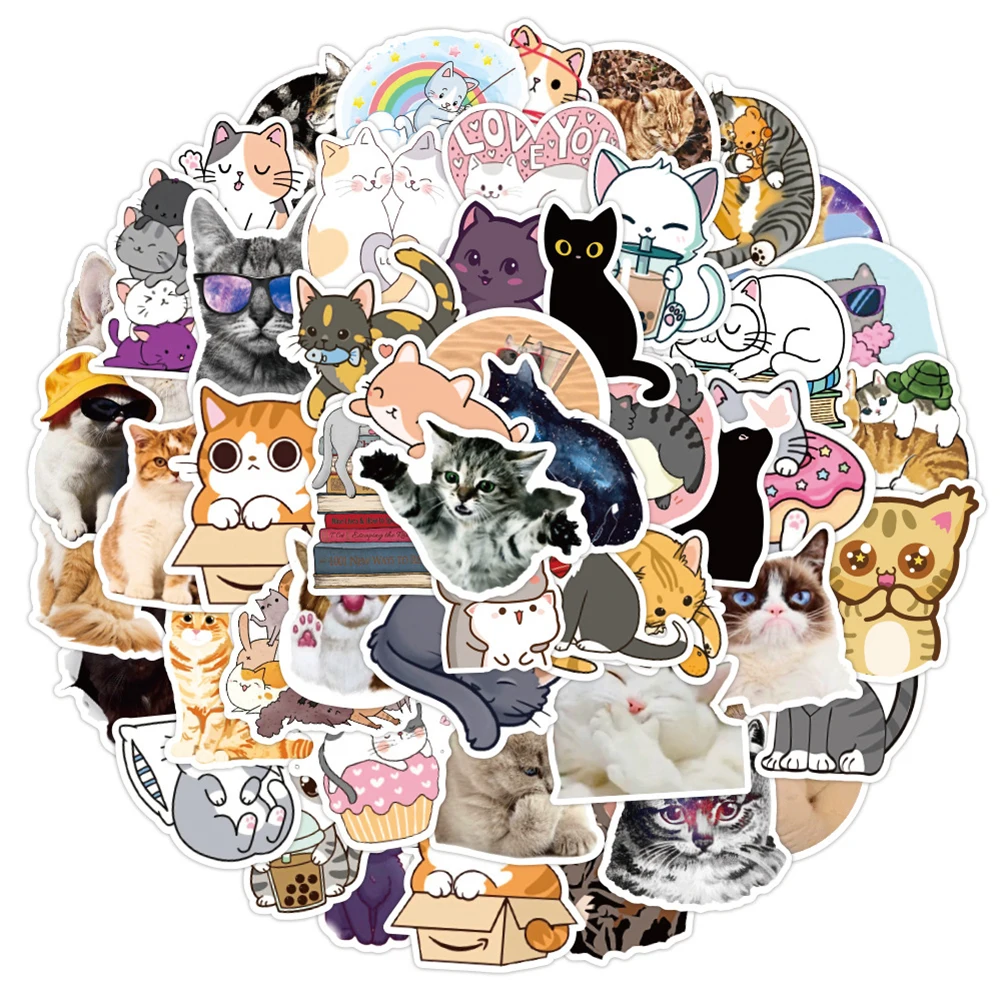 Pegatinas de dibujos animados Kawaii Cat Kitty, pegatinas impermeables para motocicleta, equipaje, guitarra, monopat&iacute;n, regalo para ni&ntilde;os, 10/30/50 Uds.-0