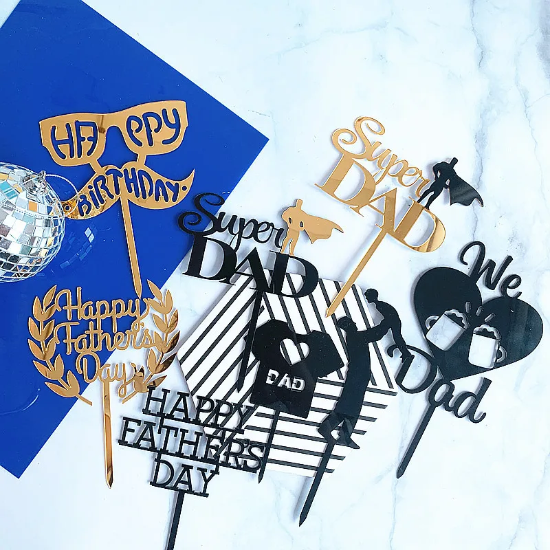 

New Acrylic Super Dad Cake Topper Father's Day Cake Topper Best Daddy Father's Birthday Cupcake Topper Party Cake Decorations