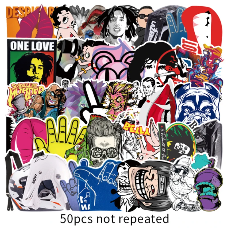 

50 pcs Personalized rock suitcase Graffiti Waterproof Skateboard Travel Suitcase Phone Laptop Luggage Stickers Cute Kids Girl