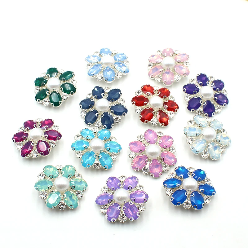 

2Pcs New Metal Resin Pearl Rhinestone Flower Clothing Buttons, DIY Hand-Sewing Decorative Jewelry Accessories Crafts