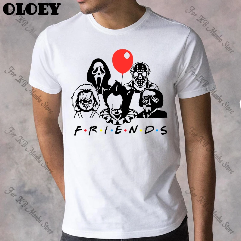 

Horror Friends t shirt Men Jason Voorhees Michael Myers Freddy Krueger Pennywise IT Chucky Leatherface Tops Halloween T-shirts