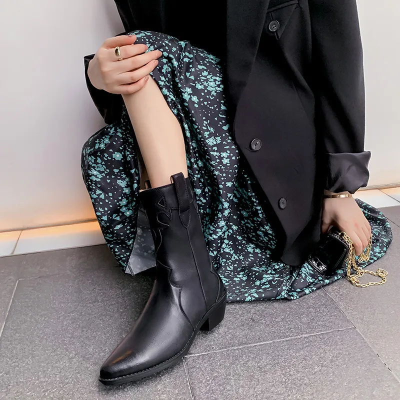 

CONASCO Classic Design Women Mid-Calf Boots Autumn Winter Warm Cow Leather Party Prom Office Lady Shoes Elegant Boots Woman
