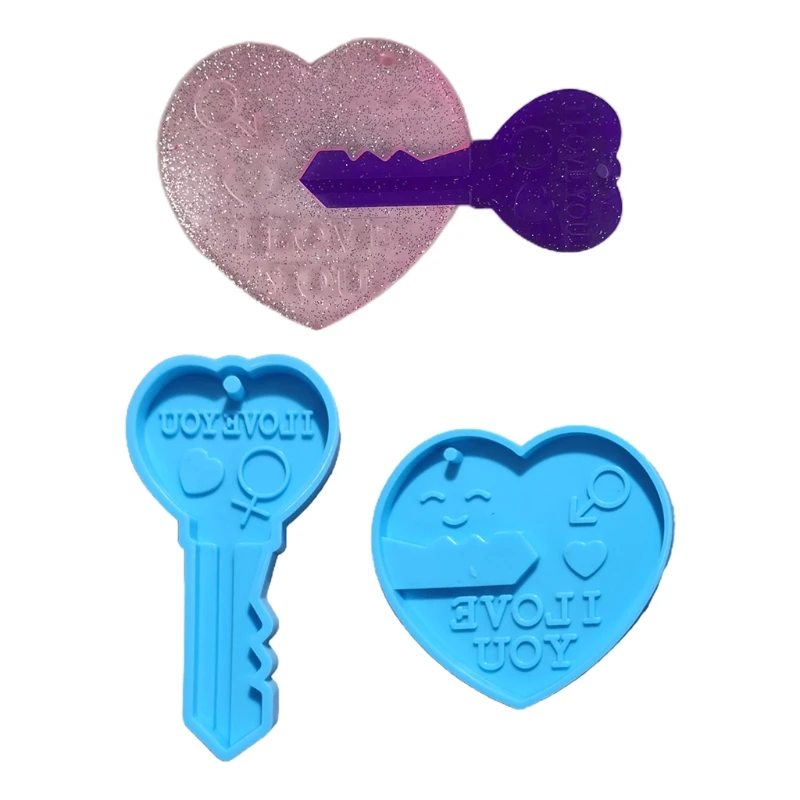 

2 Pcs Lovers Heart and Lock Shape Phone Chain Epoxy Resin Mold Keychain Silicone Mould DIY Crafts Jewelry Pendant Casting Tools
