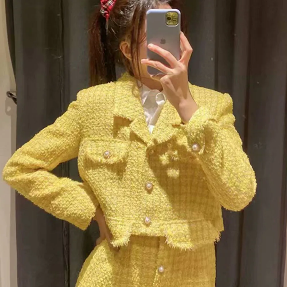 

2021 Spring new women's clothing temperament suit collar shoulder sleeve thick jacket Coat