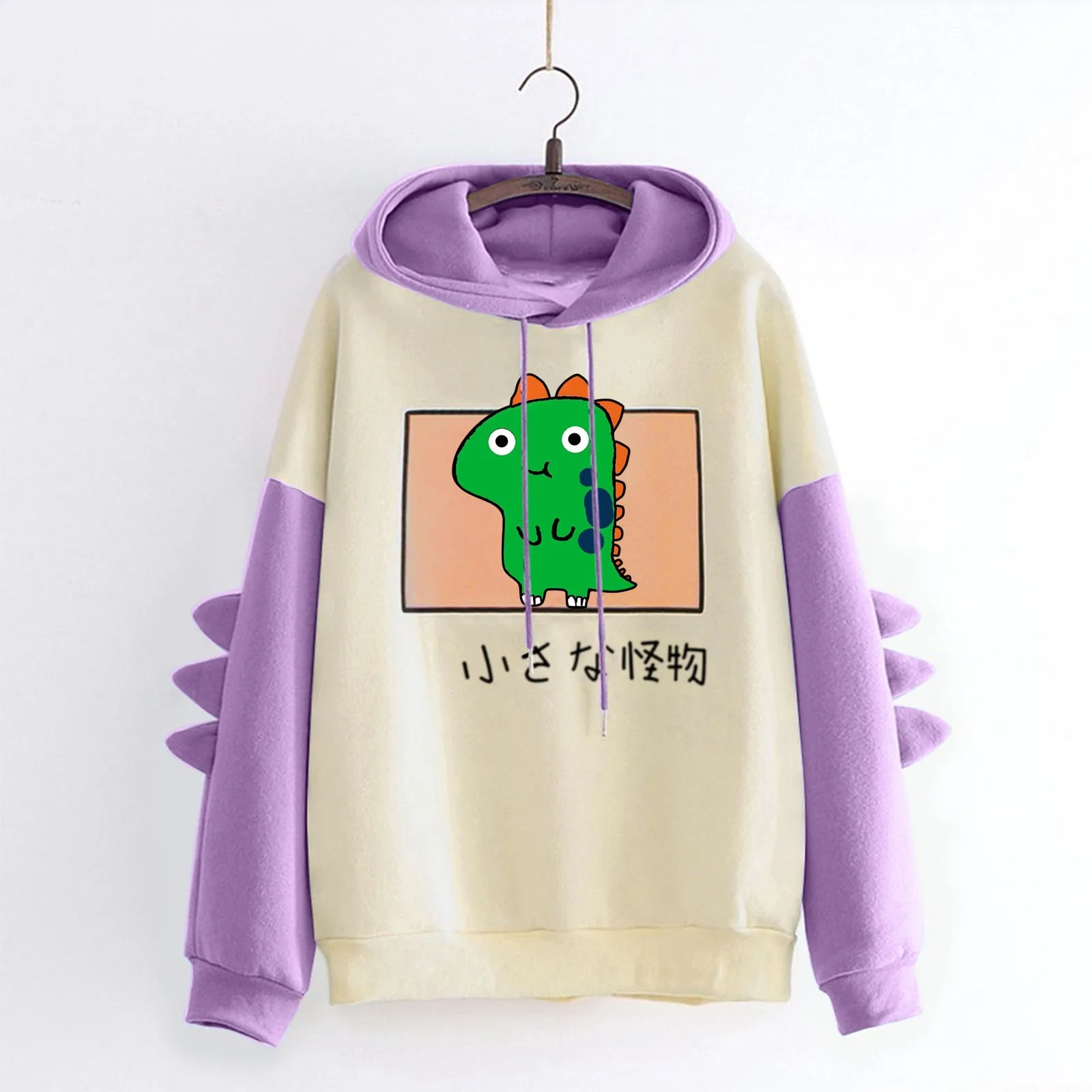 Women Fashion Sweatshirt Casual Print Long Sleeve Splice Dinosaur Hoodies Sweatshirt Tops Streetwear Women Oversized Hoodies