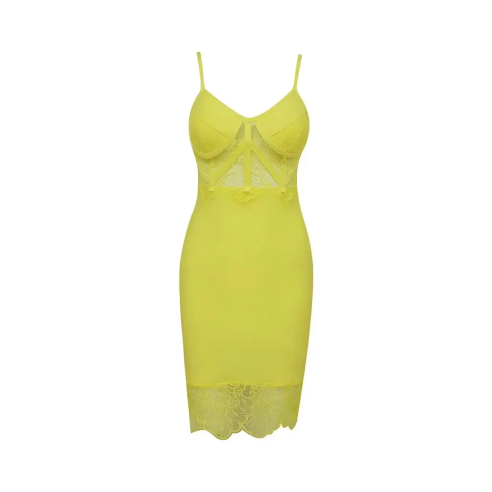 Женское вечернее кружевное платье подиумное Сексуальное желтое и черное