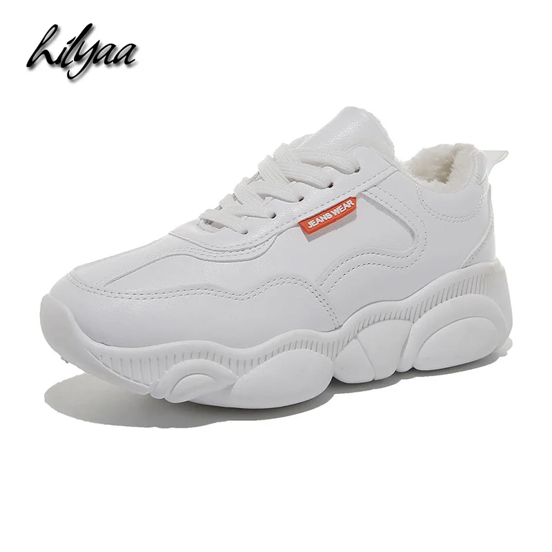 2019 женские кроссовки из плюша и искусственной кожи обувь на плоской платформе