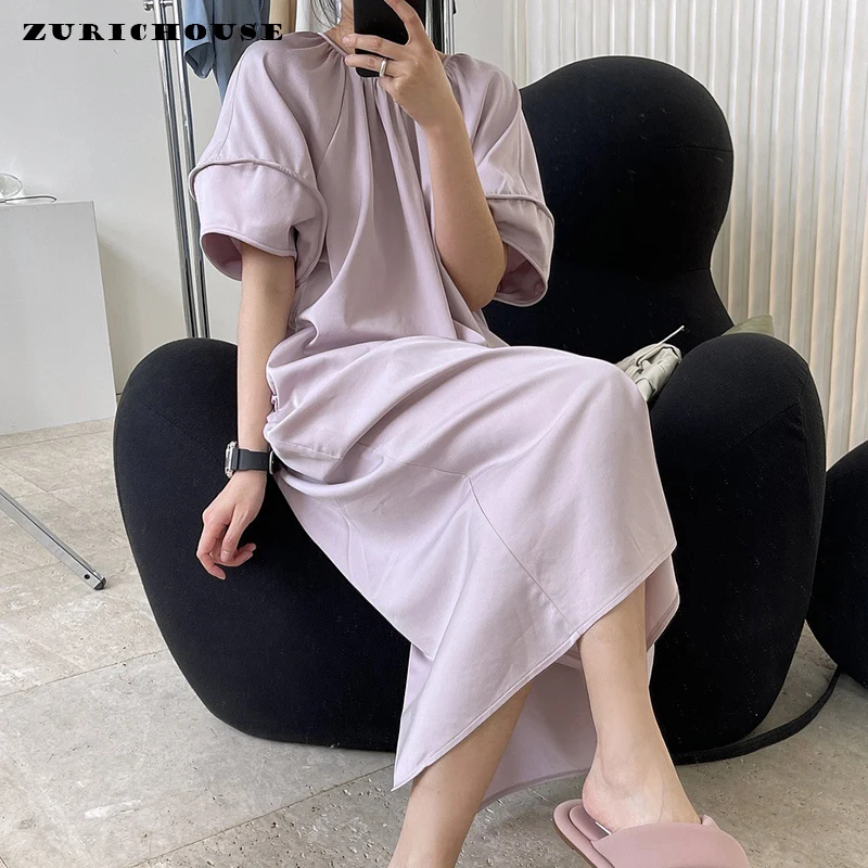 

ZURICHOUSE High Quality Tencel Satin Women Dress 2022 New Oversized Puff Sleeve Temperament Casual Summer Midi Dress