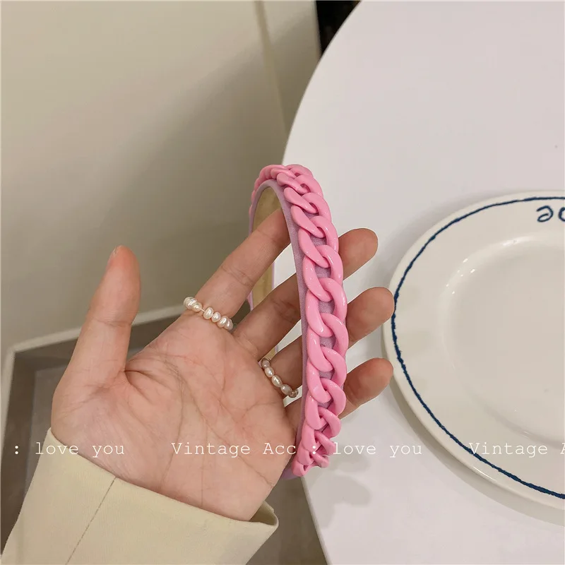 

Korean retro geometric chain color headband Korean version of INS style girl cloth headband Candy Macaron headband